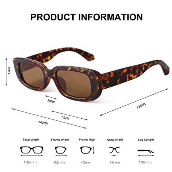 Retro Rectangle Sunglasses Vintage 90s Fashion Narrow Square Frame UV400 main image 4